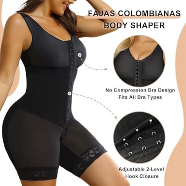 SHAPERX Women's Fajas Colombianas Tummy Control Shapewear Postpartum Full Body Shaper Butt Lifter Bodysuit (No Padding), SZ7302-Black-M - Image 3