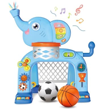 SpringFlower Toddler Basketball Hoop & Soccer Goal Activity Center Toys with Light & Music,Elephant Toddlers Musical Toys Gift, Baby & Toddlers Christmas Birthday Gift for 1 2 3 Year Old Boys & Girls - Image 1