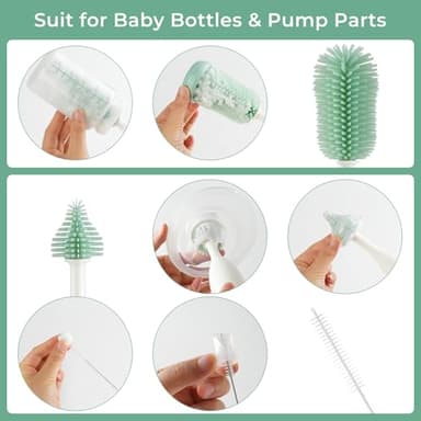 Momcozy Bottle Brush Kit Pro, Innovative Push-Press Design for Deep Cleaning - Bottle Cleaner Brush for Bottle/Breast Pumps/Nipple - Clog-Free Brush & Foam-Generating Design for Better Cleaning, Green - Image 4
