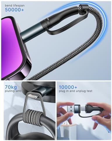 4 in 1 Charging Cable, USB C Lightning Adapter USB C to USB C 60W PD [Fast Charging & Data Sync] 4 in 1 Multi Charger for iPhone 16 15 14 13 12,MacBook Pro 2023 iPad mini 6/Pro,Samsung Galaxy S22 S21 - Image 6