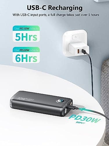 Portable Charger, 30000mAh QC4.0 PD3.0 30W USB C Fast Charging, Power Bank with 3W Flashlight and Led Display, External Battery Pack Travel Essentials for iPhone 17 16, Galaxy, LG, Tablet, and More - Image 6