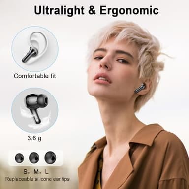 Wireless Earbuds, 2025 Bluetooth 5.4 Headphones Hi-Fi Stereo 3D Bass Ear Buds, 4 ENC Noise Cancelling Mic, 36Hrs USB-C in-Ear Earphones, IP7 Waterproof Workout Sport for Laptop Pad Android iOS, Black - Image 6