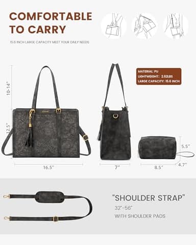 LOVEVOOK Laptop Bag for Women Vintage Leather Work Tote 15.6 inch Large Capacity Computer bag with Clutch Purse for Office, Travel, School, Casual - Image 5