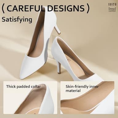 IDIFU White High Heels Pumps Closed Toe Heels Women's Pumps Stiletto Pointed Toe Dress Shoes Wedding Prom Bridal Work Office Bride Trendy Dressy Comfortable Classic Pumps Shoes(White Pu,8) - Image 5