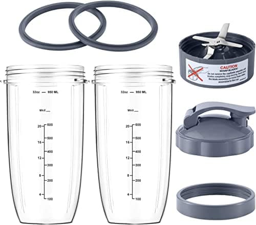 7 Pieces nutribullet Blender Cups & Blade Replacement Set 32oz Huge Cup with 1 Flip-Top To-Go Lid and 1 Lid Ring & Premium Extractor Blade with Compatible with NutriBullet 600w/900w Blender - Image 1