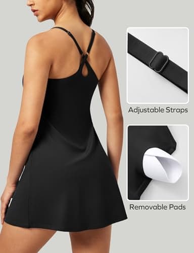 IUGA Tennis Dress for Women Athletic Golf Workout Dress with Built-in Shorts and Bra, Adjustable Straps & Pockets Black - Image 2