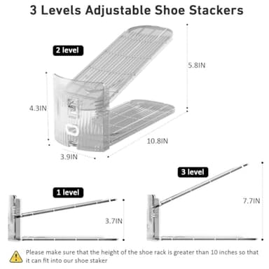 12 Pack Clear Shoe Slots Organizer - Adjustable Height 3.7''to 7.7'' Shoe stackers for a pair of shoes ,Shoe rack storage shoe space saver 50%,Easy to assemble shoe hold shoe organizer for cloest - Image 5