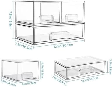Vtopmart Stackable Storage Drawers Set of 3,Clear Plastic Organizer Bins for Makeup, Cosmetics, Beauty Supplies,Ideal for Vanity, Bathroom,Cabinet,Pantry Organization - Image 5