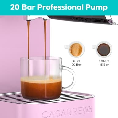 CASABREWS 3700 Essential Espresso Machine 20 Bar, Stainless Steel Coffee Machine with Steam Frother for Home, Compact Espresso Maker with 49oz Water Tank, Pastel Pink - Image 3