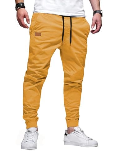 JMIERR Mens Casual Joggers Pants - Cotton Drawstring Chino Cargo Pants Twill Track Jogging Sweatpants Travel Essentials with Pockets, M, Yellow - Image 1