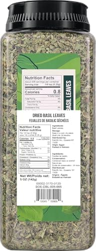 Soeos Basil Leaves, 5 oz (142g), Cut and Sifted, Dried Basil Leaves, Pairs Well with Pasta, Salad, Pizza, Sauces, Poultry, An Essential Seasoning for Cooking and Garnishing - Image 2