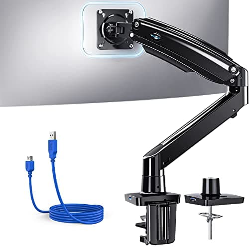 HUANUO Single Monitor Arm for 40 inch Screens, Ultrawide Computer Monitor Mount Holds 26.48 lbs, Upgraded Adjustable Stand with USB, C-Clamp & Grommet Base, VESA 75x75 or 100x100mm - Image 1