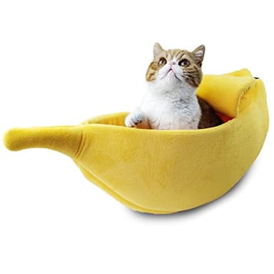 · Petgrow · Cute Banana Cat Bed House Medium Size, Christmas Pet Bed Soft Cat Cuddle Bed, Lovely Pet Supplies for Cats Kittens Rabbit Small Dogs Bed,Yellow - Image 1