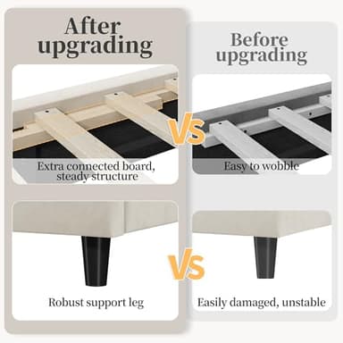 Yaheetech Twin Bed Frame Upholstered Platform Bed with Wing Side/Wooden Slat Support/Tufted Headboard with Wing Side/Mattress Foundation/No Box Spring Needed,Beige Twin Bed - Image 4