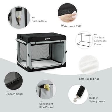 ZOMISIA 42 Inch Collapsible Dog Crate for Extra Large Dogs - XL Dog Travel Crate Portable with Breathable Mesh Windows, Soft Sided Dog Kennel Foldable for Indoor and Outdoor, Grey - Image 6