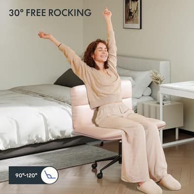 FLEXISPOT Cross Legged Office Chair for Vanity Desk Criss Cross Chair with Wheels Vanity Chair Armless Home Office Desk Chair Comfy Wide Seat Cushion(Pink) - Image 7