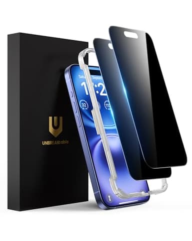 UNBREAKcable Privacy Screen Protector for iPhone 16, Anti-Spy Shatterproof Tempered Glass [True 28°Anti Spy] [9H Hardness] [Easy Installation Frame] Black Protector for iPhone 6.1" - 2 Pack - Image 1