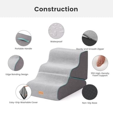 Gardner Pet Dog Stairs for Small Dogs 16.5" H, 2 in 1 Transformable 3-Step Pet Stairs and ramp, Dog Steps for Couch (13-20 in) with Durable Non-Slip Waterproof Cover and CertiPUR-US Certified Foam - Image 4