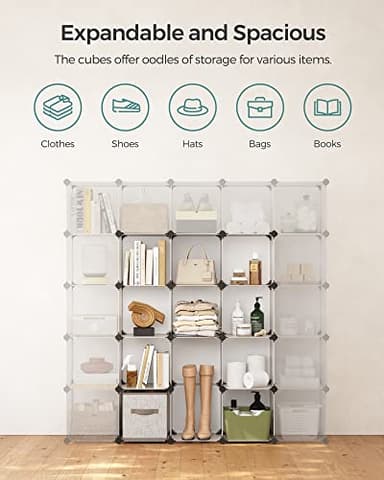 SONGMICS Cube Storage Organizer, Set of 16 Plastic Cubes, Book Shelf, Closet Organizers and Storage, Room Organization, Bedroom Living Room, 12.2 x 48.4 x 48.4 Inches, White ULPC44L - Image 8