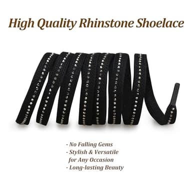 IRIS CRAFT 1 Pair Sparkly Rhinstones Flat Shoelaces for Sneakers, High Top Glitter Shoelaces, Bling Charm Shoe Strings for Women, Kids, and Youth, Black+Nickel Strass - Image 4