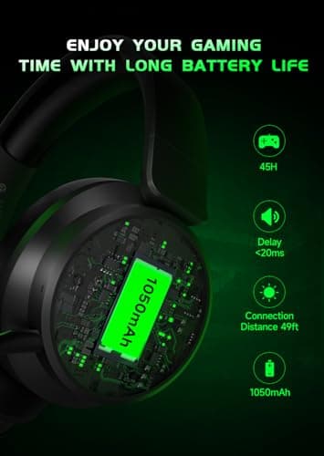 RYR Wireless Gaming Headset for Xbox Series X|S, Xbox One, PS5, PS4, Mac, Bluetooth 5.3, 3D Surround Sound, Rotatable Earmuffs, Gaming Headphones with Noise Canceling Microphones-Blackgreen - Image 5