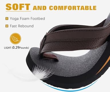 KuaiLu Men's Leather Flip Flops Arch Support Summer Beach Pool Water Thong Sandals Waterproof Rubber Walking Shoes Slip on Orthotic Casual Sport Cushioned Wide Slides Shower Slippers Brown Size 12 - Image 3