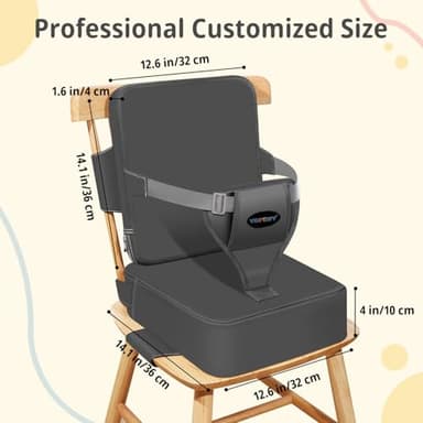 YONTINY Toddler Booster Seat for Kitchen Chair, 2-in-1 Dining Table Booster Seat with Backrest & Adjustable Straps – Easy-Clean, PU Portable Toddler Eating Travel Increasing Cushion - Dark Grey - Image 2