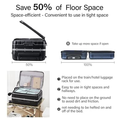 Hanke 24 Inch Checked Luggage PC Hard Shell Suitcases for Travel Front Opening Aluminum Frame Travel Luggage Rolling Suitcase with Wheels.(Jet Black) - Image 3