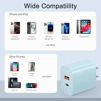 USB C Charger Block Charging Block Type C Charge 20W Wall Chargers 4 Pack for iPhone 16/16 Plus/16 Pro/16 Pro Max/iPhone 15/15 Pro/15 Pro Max/14/13/12 Pro/Samsung//Android(Blue) - Image 4