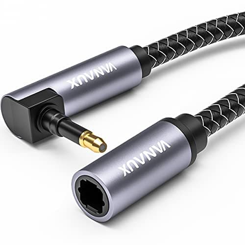VANAUX Toslink to Mini Toslink Digital Optical Extension Cable,90 Degree S/PDIF Audio Cable Male to Female for Home Theater,Sound Bar,TVs,Amplifiers (5ft/1.5m) - Image 1