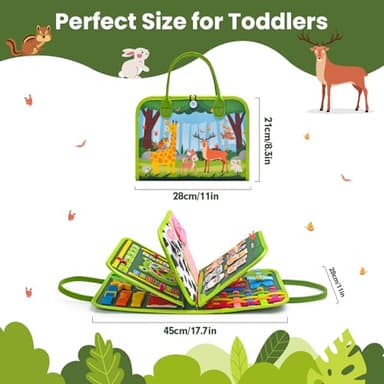 Silouka Toddler Busy Board Montessori Toys, Sensory Board Busy Book, Busy Board for Toddlers 2-4, Preschool Learning Activities with Life, Forest Animals Green, 8 Pages and 2 Pages Sensory Mats - Image 6
