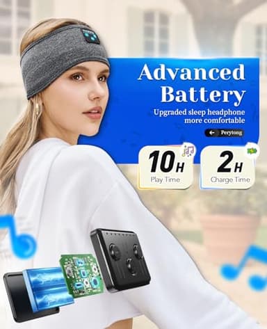 Perytong Sleeping Headphones Bluetooth Headband, Soft Long Time Play Sleeping Headsets with Built in Speakers Perfect for Workout,Running,Yoga,Travel, Darkgray - Image 6