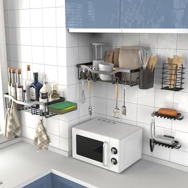 NESOMI Shower Caddy Adhesive Shower Organizer 7-Pack, Rustproof Stainless Steel Bathroom Shelves, Large Capacity No-Drill Rack Storage Accessories with Soap Dish Toothbrush Holder &24 Hooks Home Decor - Image 6