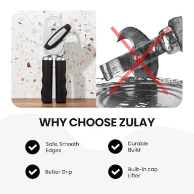 Zulay Kitchen Heavy Duty Stainless Steel Can Opener Manual with Bottle Opener - Rust Proof Manual Can Opener With Turn Knob & Comfy Soft Grip Handles - Black - Image 7
