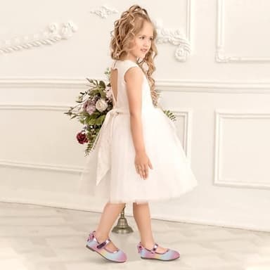 PANDANINJIA Toddler/Little Kid Girl's Angela Dress Mary Jane Ballet Flats Bow Flower Girl Wedding Party Ballerina Flat Shoes - Image 3