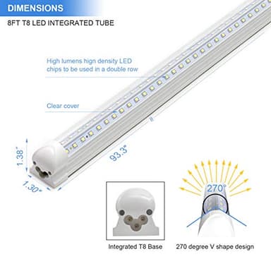 10-Pack 8ft LED Shop Light Fixture - 90W T8 Integrated LED Tube Light - 6500K 12000LM V-Shape Linkable - High Output - Clear Cover - Plug and Play - 270 Degree Lighting for Garage, Shop, Barn - Image 3
