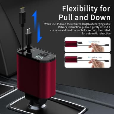 Retractable Car Charger for iPhone 17, 4 in 1 Fast Car Charging 69W,Car Travel Essentials Charger, Women Men for Gifts USB C Car Accessories Adapter Compatible for iPhone 17 16 15 14 13,Galaxy,Pixel - Image 4
