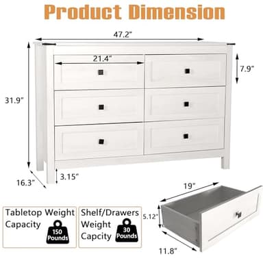 BTDWI Farmhouse 6 Drawer Dresser & 2 Nightstand Sets 3 Piece for Bedroom, Wood Dresser with Metal Handle for Bed Room, Light Beige - Image 3