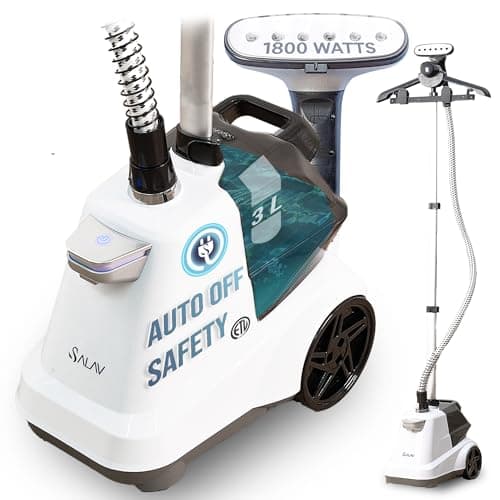 SALAV® Heavy Duty Smart Auto Shut-off Commercial Full-Size Garment Steamer, Beeping Alert when Water Runs out, Foot Pedal Control, XL 3L (101.5 oz) Tank, 1800 watts, 90+min of Continuous Steam, White - Image 1