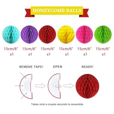 LITAUS Colorful Birthday Decorations Kit - 16-Piece Set with Pre-Strung Happy Birthday Banner, Honeycomb Balls, Garland & Swirls | Rainbow Theme Party Supplies for Women Men Kids, Teens Adults - Image 7