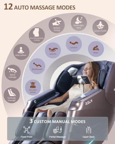 RELX 2025 Massage Chair Full Body, Zero Gravity SL-Track Shiatsu Massage Chair Built-in Heat System, Airbag Massage, with Body Scan, Deep Yoga Stretch, Calfrest Extension and AI Control(Brown) - Image 4