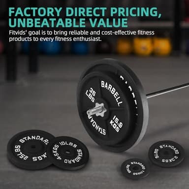 Fitvids Cast Iron 1" Standard Weight Plates Including 5FT Standard Barbell Bar & Star Locks, 45 Pounds Set (35 Lbs Plates + 10 Lbs Barbell Bar), Multiple Packages - Image 4