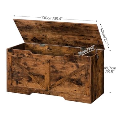 HOOBRO Storage Bench, 39.4” Retro Wooden Storage Chest with U-Shaped Cut-Out Pull, Safety Hinge, Supports 220 lb and Easy Assembly for Toy Box Organizer (Rustic Brown) BF771CW01 - Image 7