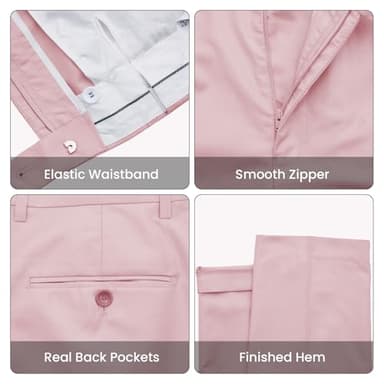 MAGE MALE Mens Two Button 3-Piece Suits Slim Fit Tuxedo Set with Blazer Jacket Vest & Pants for Wedding Prom Business Light Pink - Image 4
