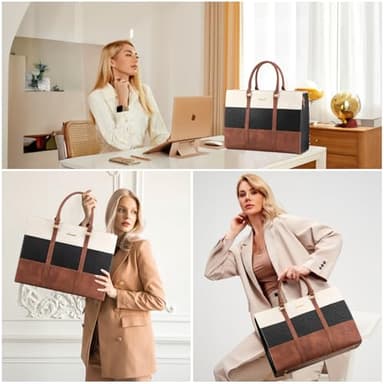 LOVEVOOK Laptop Bag for Women, 15.6 Inch Work Bags for Women, Vintage Leather Laptop Tote Bag, Waterproof Computer Bags with Clutch Purse, Large Capacity Briefcase, Business Office Handbag for Work - Image 6
