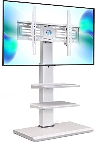 FITUEYES Iron Base Universal Floor TV Stand with Swivel Tilt, TV Mount Stand for 32-75 Inch Screens, Corner TV Stand with Height Adjustable Entertainment Shelves (White) - Image 1