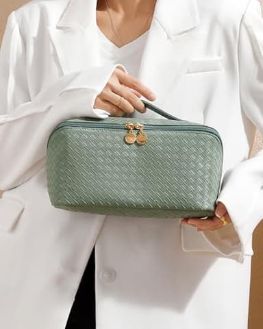EACHY Travel Makeup Bag, Large Capacity Cosmetic Bags for Women, Waterproof Portable Open Flat Toiletry Bag Make up Bag with Divider and Handle (LB-Green, Large) - Image 9
