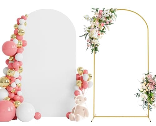 Wokceer 7.2 FT Wedding Arch Backdrop Stand and White Arch Cover, Metal Arch Stand with Arch Stand Cover for Birthday Party Wedding Ceremony Bridal Baby Shower Event Decor - Image 1