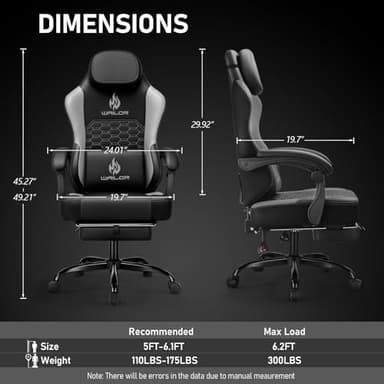 WAILOR Gaming Chair with Massage and Packet Spring Cushion,Ergonomic Gamer Chairs for Adults with Footrest 300lbs,High Back Gamer Leather Chair with Headrest and Lumbar Support - Image 3