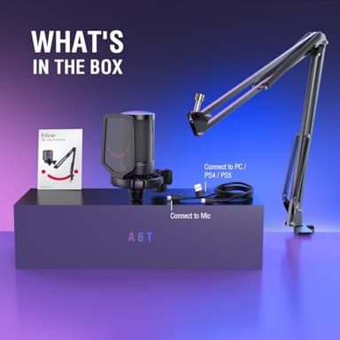FIFINE Gaming PC USB Microphone, Podcast Condenser Mic with Boom Arm, Pop Filter, Mute Button for Streaming, Twitch, Online Chat, RGB Computer Mic for PS4/5 PC Gamer Youtuber-AmpliGame A6T - Image 9